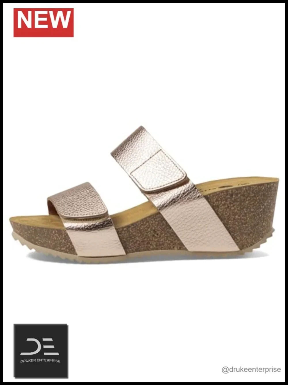 Wedge Sandals Slip-On Hook-and-Loop Strap Cushioned Footbed Leather